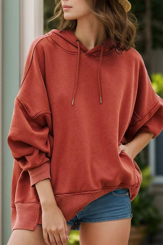 Drawstring Dropped Shoulder Long Sleeve Hoodie - Trendsi - Flyclothing LLC