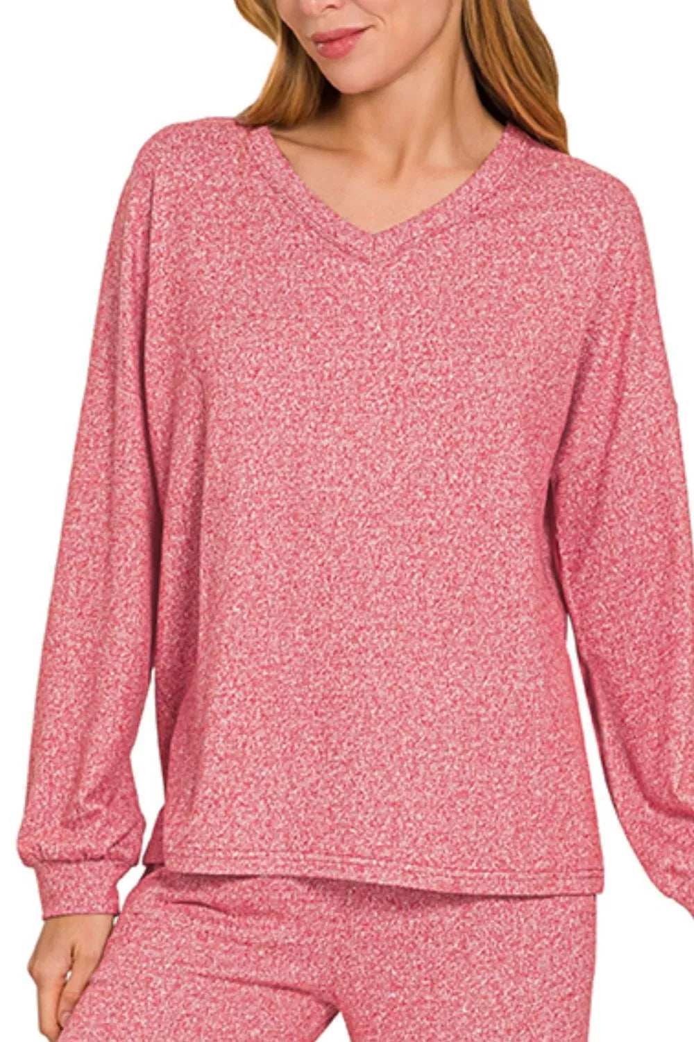 Zenana Soft Melange Long Sleeve Tee & Pants Set - Trendsi - Flyclothing LLC