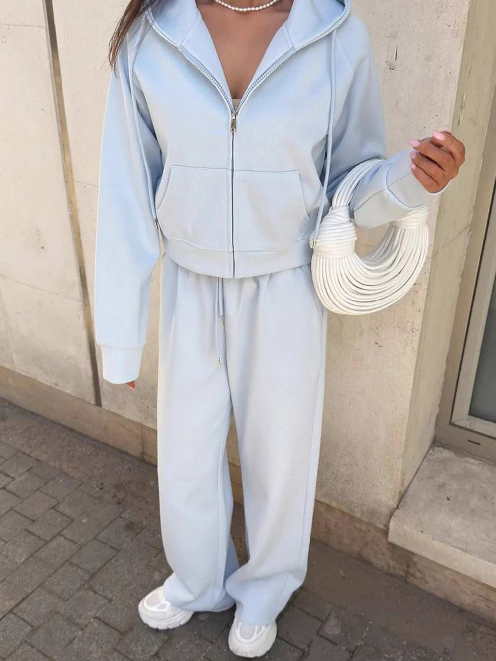 Zip Up Drawstring Hoodie and Pants Set - Trendsi - Flyclothing LLC