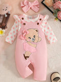 Children's Polka Dot Top and Overalls Set with Headband - Trendsi - Flyclothing LLC
