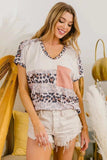 BiBi Leopard Stripe with Slub Terry Color Block T-Shirt - Trendsi - Flyclothing LLC