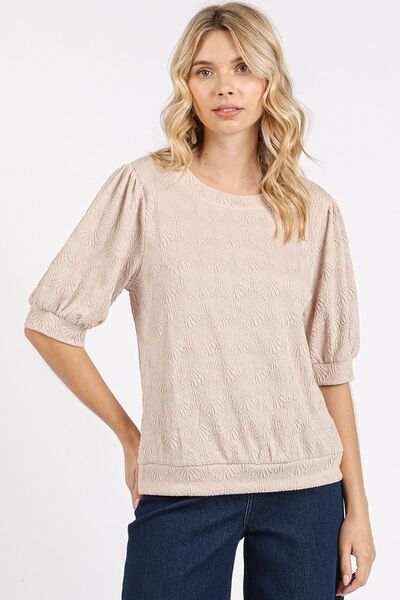 Mittoshop Fan Shell Texture Short Puff Sleeve Knit Top - Trendsi - Flyclothing LLC