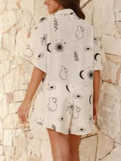 Printed Collared Neck Half Sleeve Romper - Trendsi - Flyclothing LLC