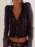 V-Neck Button Up Cropped Cardigan - Trendsi - Flyclothing LLC