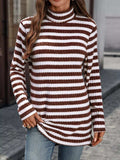 Striped Turtleneck Long Sleeve Knit Top - Trendsi - Flyclothing LLC