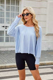 Cutout Back Round Neck Long Sleeve T-Shirt - Trendsi - Flyclothing LLC
