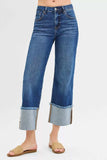 RISEN Full Size Mid Rise Crop Wide Wide Cuffed Jeans Plus Size - Trendsi - Flyclothing LLC