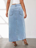 High Rise Slit Denim Skirt - Trendsi - Flyclothing LLC