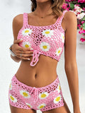 Flower Cutout Wide Strap Two-Piece Cover Up - Trendsi - Flyclothing LLC