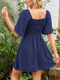Smocked Back Knotted Flutter Sleeve Dress - Trendsi - Flyclothing LLC
