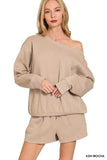 Zenana Fleece Boat Neck Sweatshirt and Shorts Set - Trendsi - Flyclothing LLC