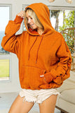BiBi Ruched Long Sleeve Washed Fleece Hoodie - Trendsi - Flyclothing LLC