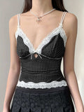 Devine Lace Detail Polka Dot V-Neck Cami - Trendsi - Flyclothing LLC