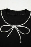 Pearl Bow Necklace Embellished Short Sleeve Knit Top - Trendsi - Flyclothing LLC