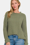 Zenana Asymmetric Hem Drop Shoulder Sweater - Trendsi - Flyclothing LLC