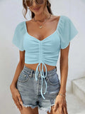 Drawstring Short Sleeve Crop Top - Trendsi - Flyclothing LLC