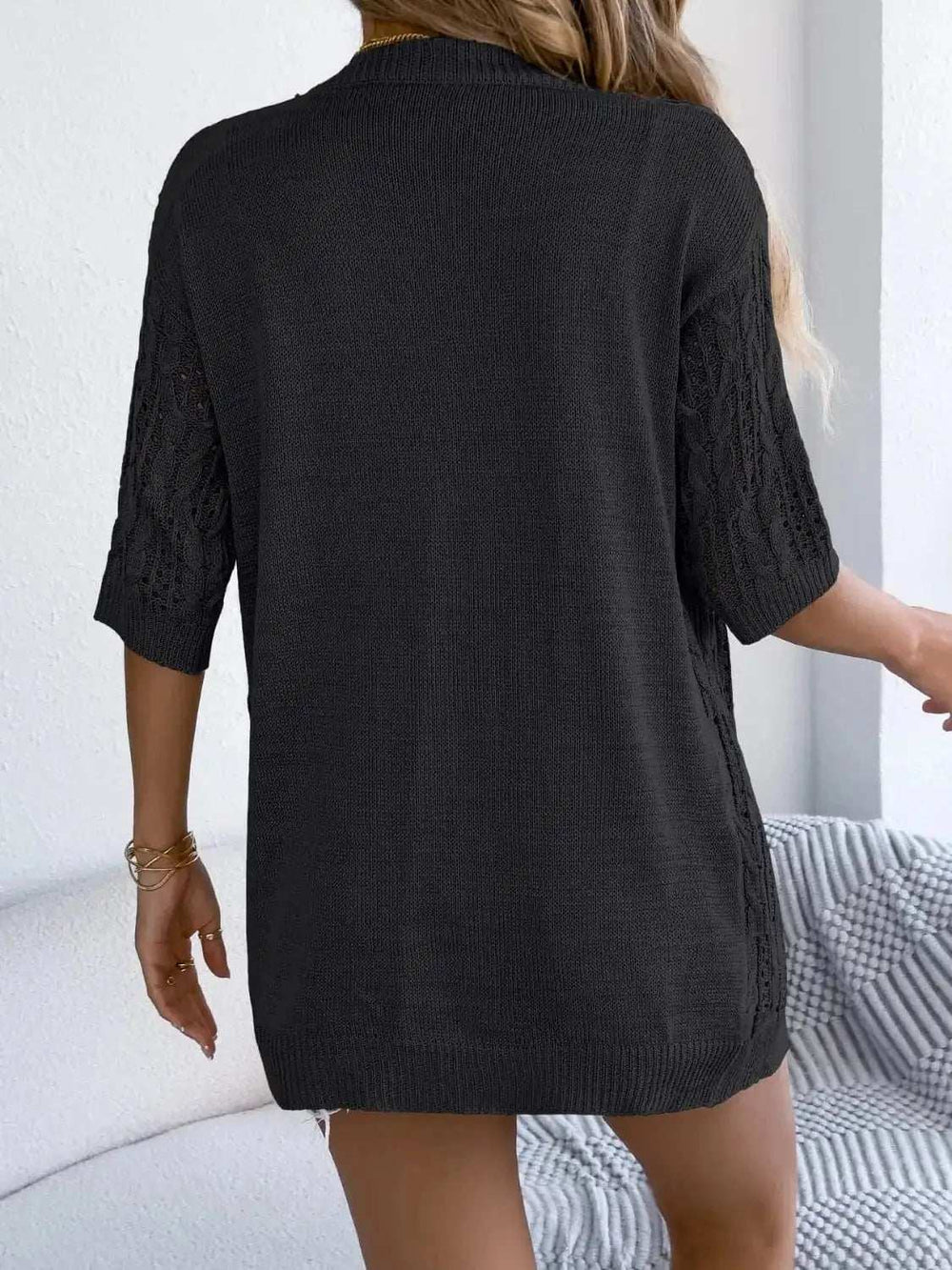 Openwork Open Front Half Sleeve Cardigan - Trendsi - Flyclothing LLC