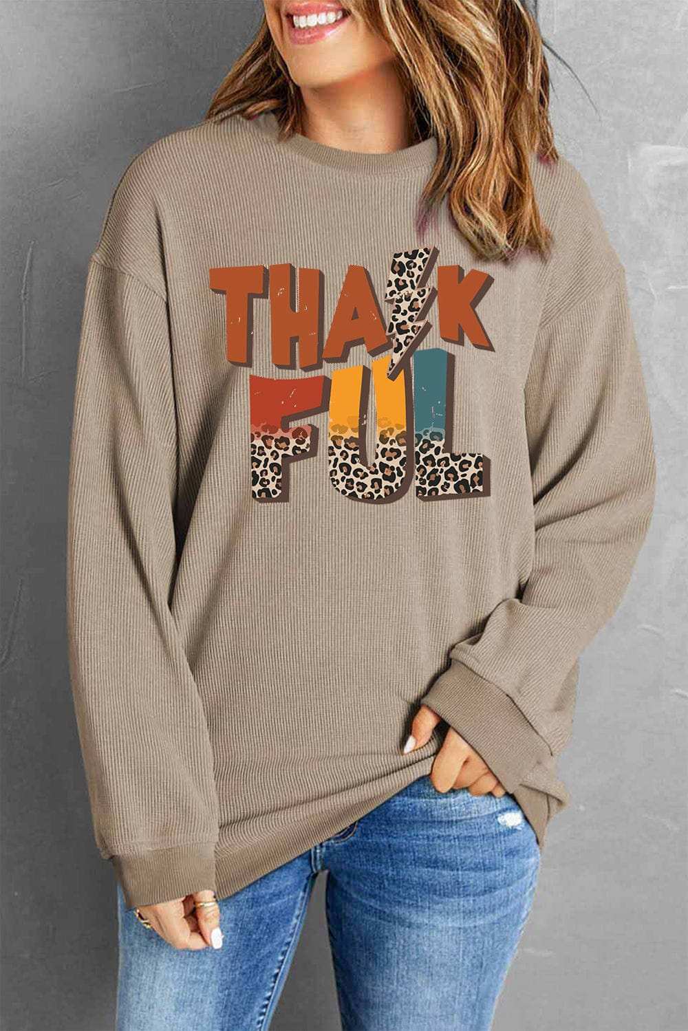 Letter Graphic Round Neck Long Sleeve Sweatshirt - Trendsi - Flyclothing LLC