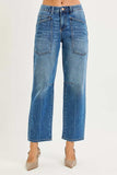 RISEN 4 Way Stretch Mid Rise Barrel Jeans with Patch Pocket Detail - Trendsi - Flyclothing LLC