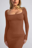 Basic Bae Built-In Shapewear Square Neck Long Sleeve Maxi Dress - Trendsi - Flyclothing LLC