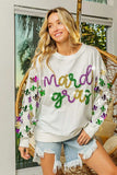 BiBi Fleur De Lis Sleeve Mardi Gras Pullover - Trendsi - Flyclothing LLC