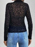 Leopard Mock Neck Long Sleeve Top - Trendsi - Flyclothing LLC