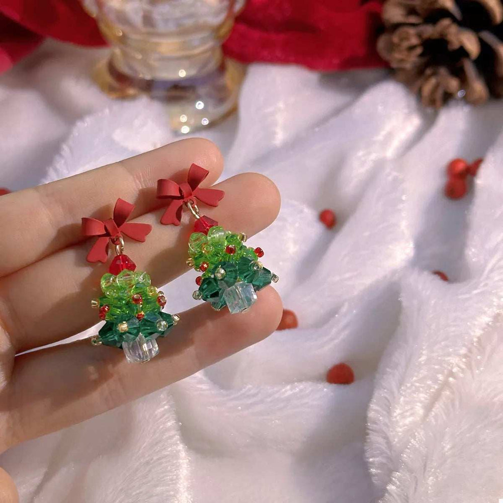 Christmas Tree Bowknot Dangle Earrings - Trendsi - Flyclothing LLC