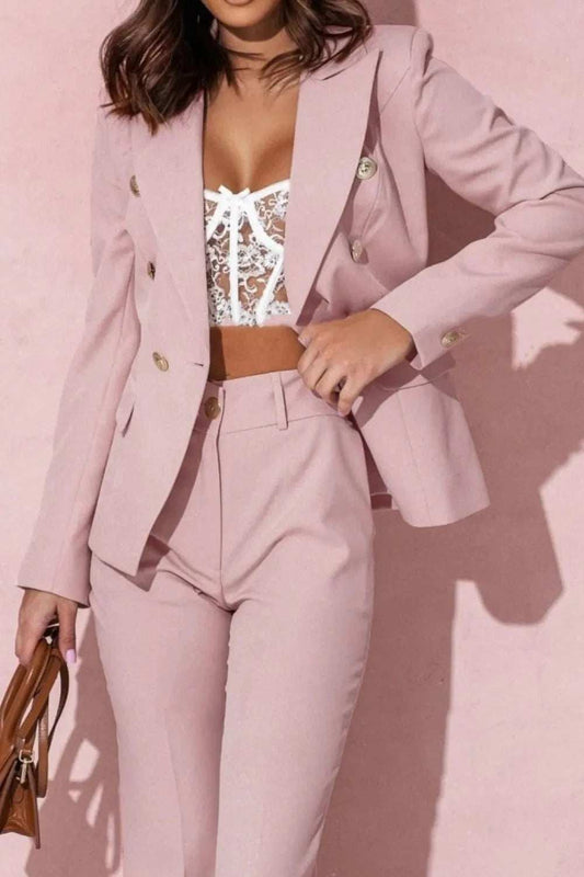 Full Size Lapel Collar Long Sleeve Blazer and Pants Set Plus Size - Trendsi - Flyclothing LLC