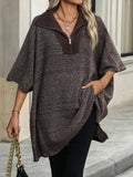 Slit Quarter Zip Half Sleeve Sweater - Trendsi - Flyclothing LLC