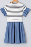 Stripe Ruffle Denim Patchwork Round Neck Mini Dress - Trendsi - Flyclothing LLC