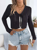 Openwork Tie Front Long Sleeve Cardigan - Trendsi - Flyclothing LLC