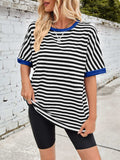 Lovelet Striped Round Neck Half Sleeve T-Shirt - Trendsi - Flyclothing LLC