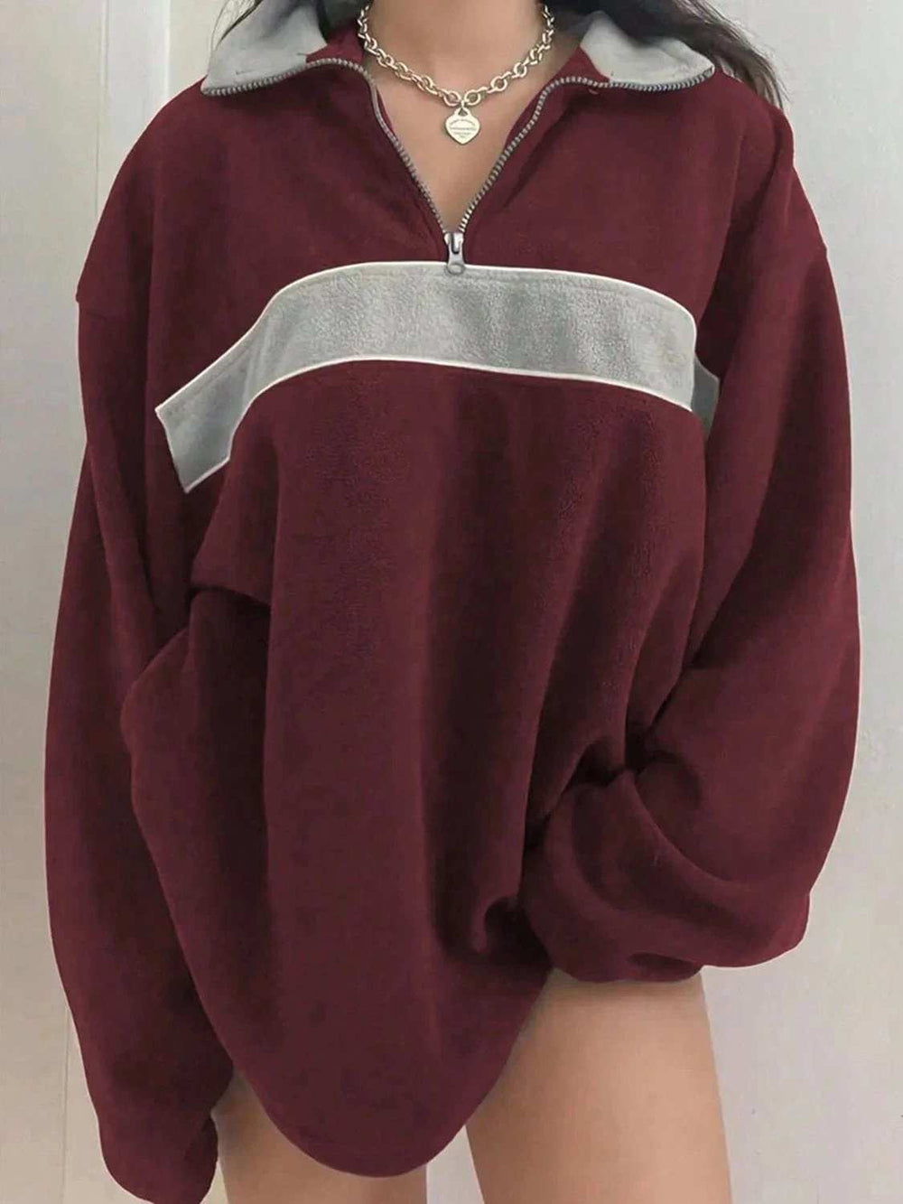 Contrast Dropped Shoulder Long Sleeve Sweatshirt - Trendsi - Flyclothing LLC