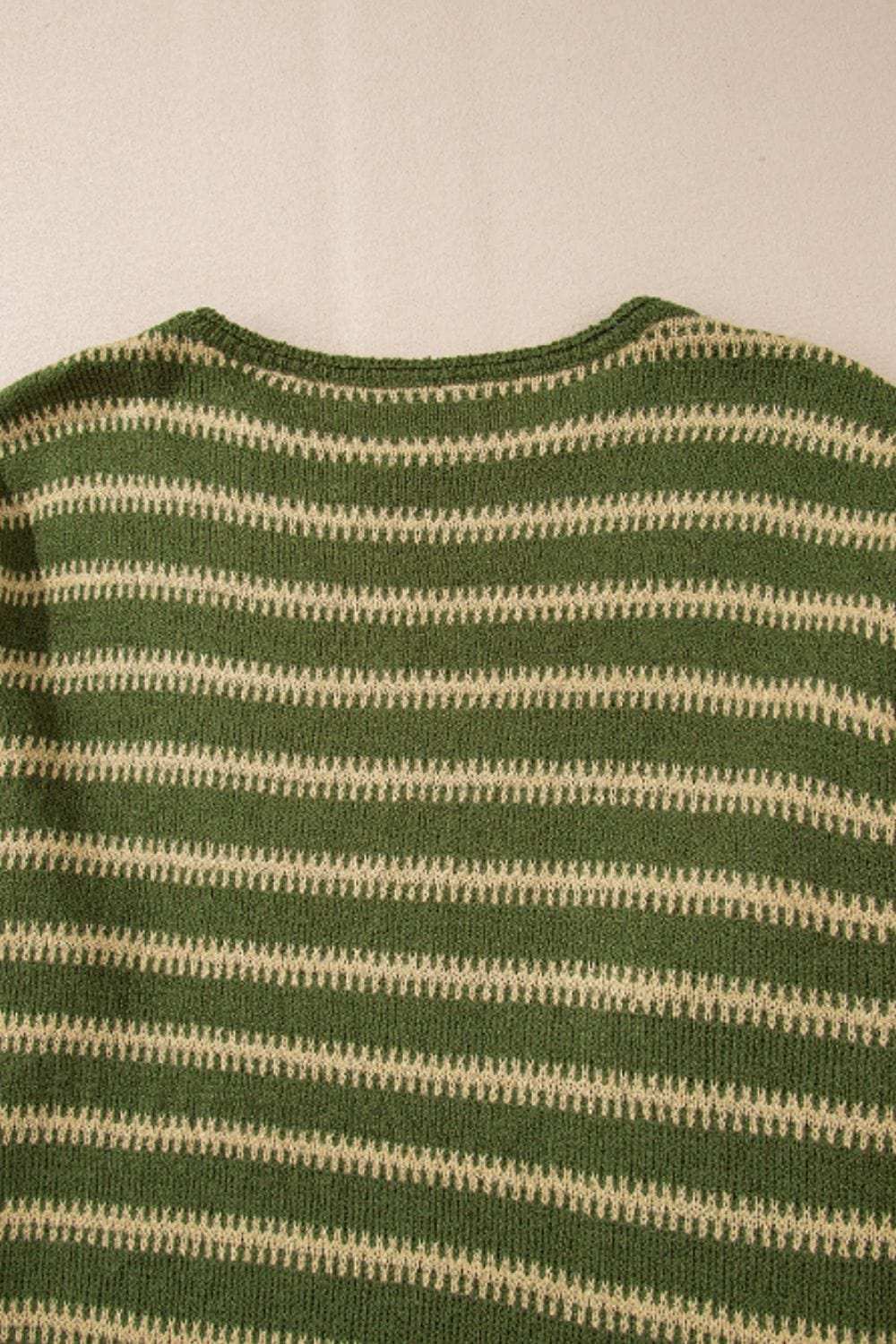 Striped Round Neck Dropped Shoulder Sweater - Trendsi - Flyclothing LLC