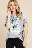 BOMBOM Floral Round Neck Short Sleeve T-Shirt - Trendsi - Flyclothing LLC