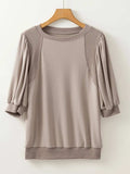Round Neck Puff Half Sleeve Blouse - Trendsi - Flyclothing LLC