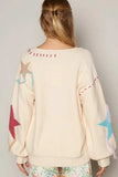 POL V-Neck Long Sleeve Star Fringe Sweater - Trendsi - Flyclothing LLC