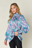 Double Take Full Size Printed Smocked Long Sleeve Blouse - Trendsi - Flyclothing LLC