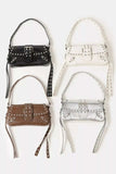 Fame Glossy Faux Leather Rivet Trim Shoulder Bag - Trendsi - Flyclothing LLC