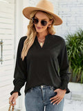 Full Size Notched Long Sleeve T-Shirt - Trendsi - Flyclothing LLC