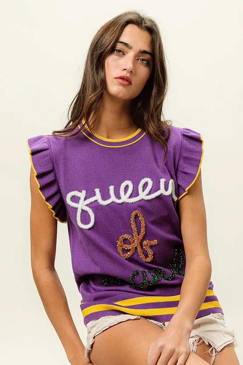 BiBi Queen Of Mardi Ruffled Armhole Sleeveless Knit Top - Trendsi - Flyclothing LLC