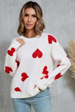 Angel Wings Heart Round Neck Dropped Shoulder Sweater - Trendsi - Flyclothing LLC
