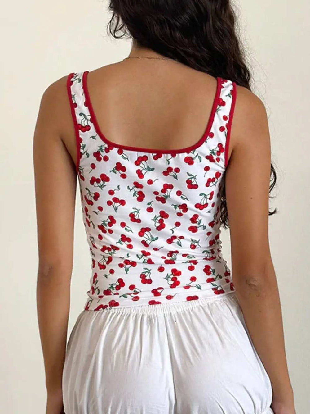 Cherry Print Square Neck Tank - Trendsi - Flyclothing LLC