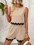 Contrast Trim Round Neck Top and Shorts Set - Trendsi - Flyclothing LLC