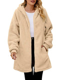 Fuzzy Pocketed Zip Up Long Sleeve Hooded Jacket - Trendsi - Flyclothing LLC