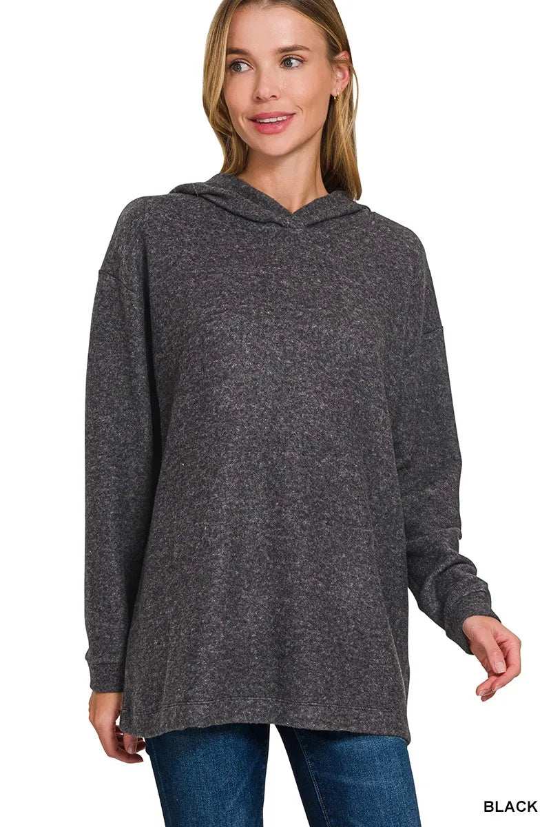 Zenana Hooded Brushed Melange Hacci Sweater - Trendsi - Flyclothing LLC