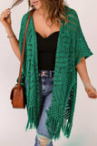 Openwork Open Front Cardigan with Fringes - Trendsi - Flyclothing LLC
