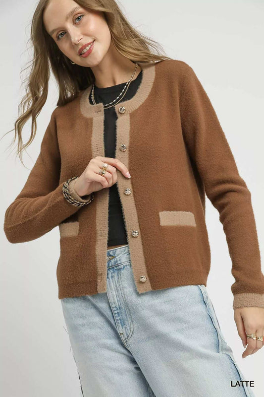Umgee Two-Tone Button Front Cardigan - Trendsi - Flyclothing LLC