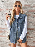 Raw Hem Sleeveless Button Up Denim Jacket - Trendsi - Flyclothing LLC