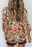 Abstract Print 3/4 Sleeve Ruffle Blouse - Trendsi - Flyclothing LLC